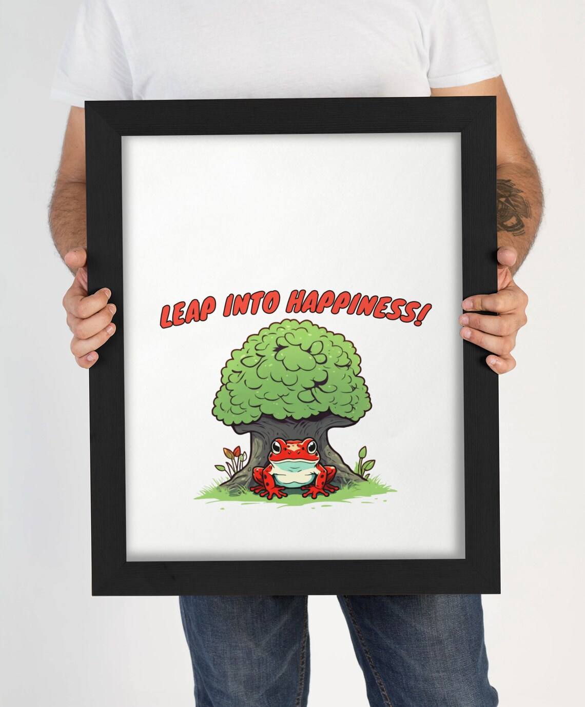 Leap Into Happiness Funny Red Frog Toad Cute Kids Room Quote Art Poster - Image 4