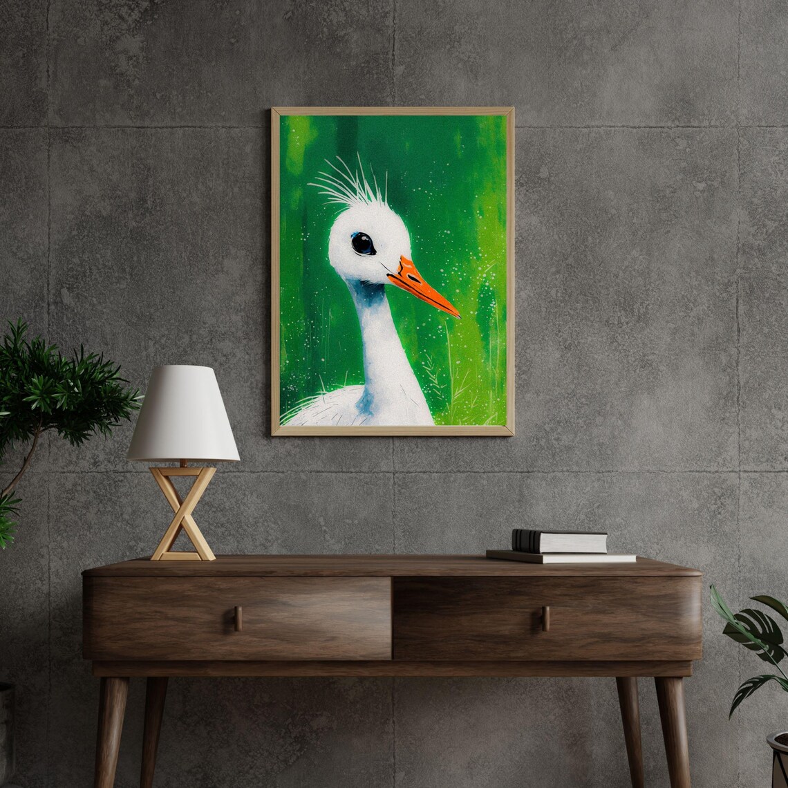 White Crane Art Print, Elegant Bird Illustration - Image 3