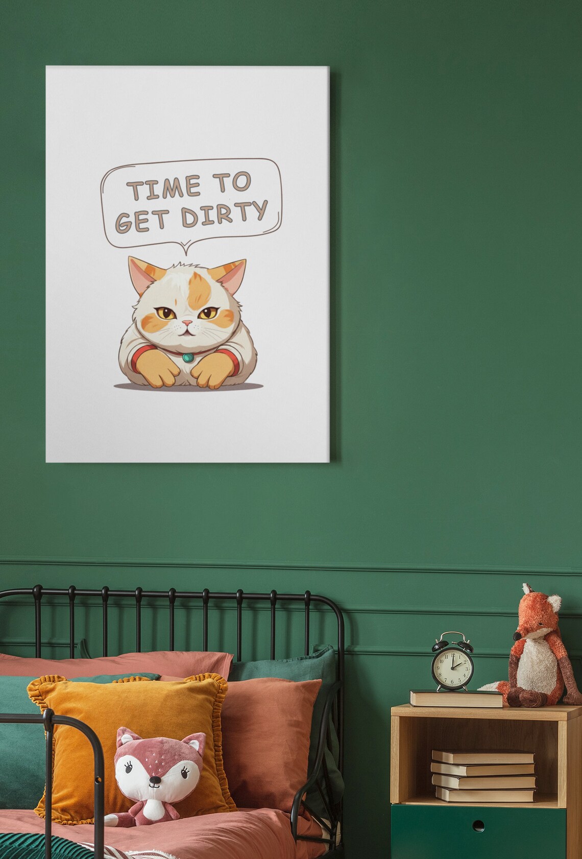 Funny Orange Tabby Cat Time To Get Dirty Quote Meme Cartoon Poster - Image 3