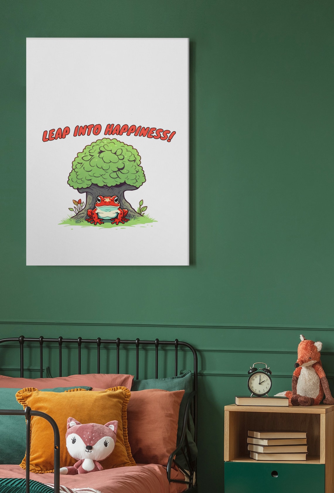 Leap Into Happiness Funny Red Frog Toad Cute Kids Room Quote Art Poster - Image 3