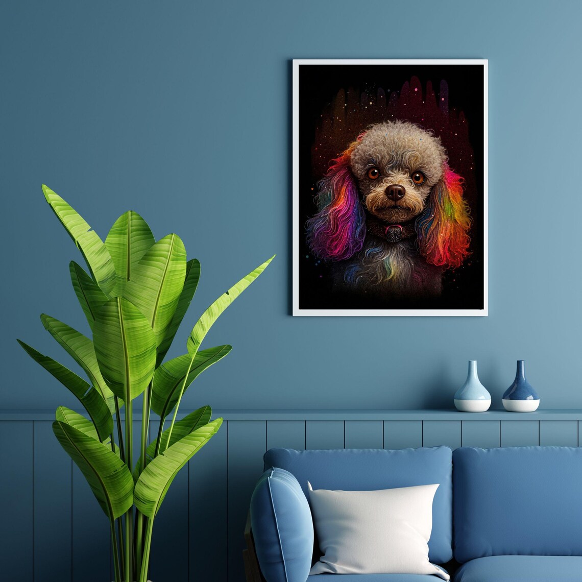 Rainbow Poodle Colorful Ears Vibrant Dog Portrait Art Poster - Image 2