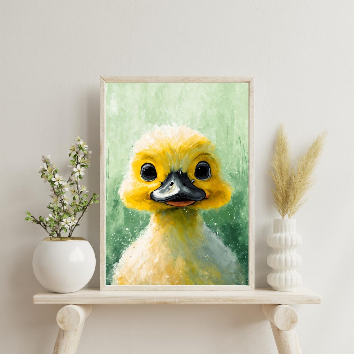 Cute Duckling Painting Art Print Baby Duck Portrait Yellow Duckling Art Kids Room Decor Nursery Wall Art Animal Lover Gift 8x10 24x36