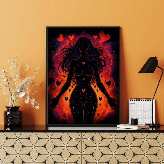 Sensual Female Silhouette Art Print Heart Constellation Abstract Figure Modern Wall Art Spiritual Lovers Decor Unique Gift 8x10 24x36