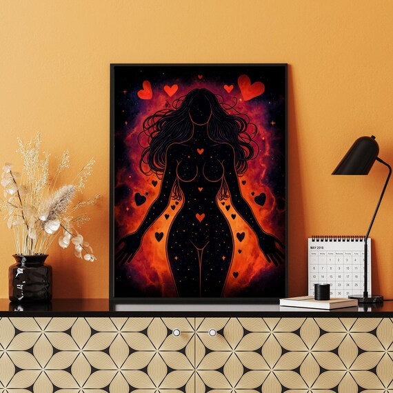 Sensual Female Silhouette Heart Constellation Cosmic Abstract Art Print