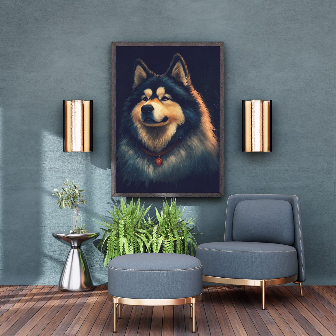 Alaskan Malamute Nordic Sled Dog Red Collar Dramatic Portrait Poster - Image 2