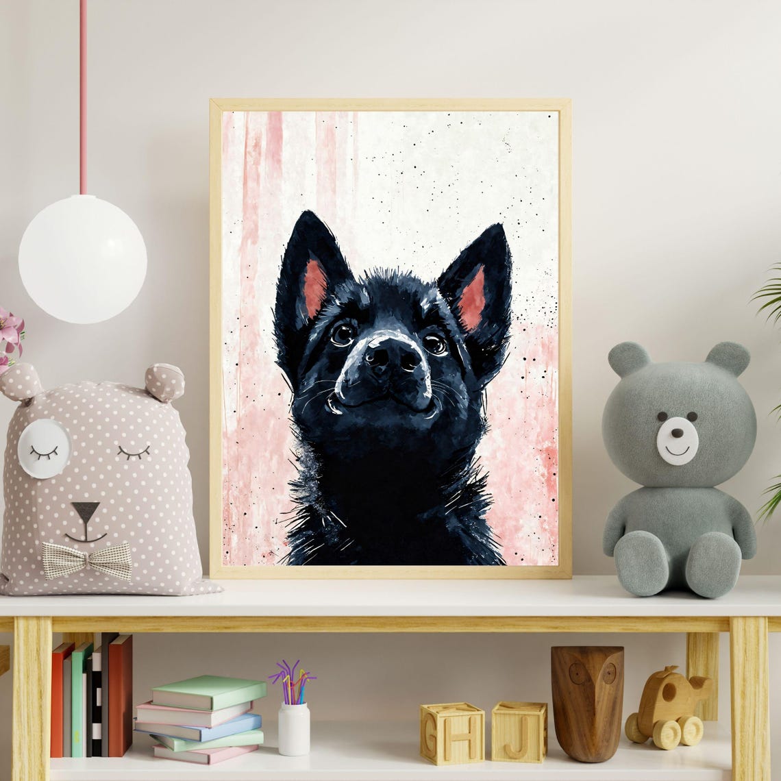 Black German Shepherd Puppy Art Print Cute Dog Portrait Dark Furry Friend Kids Room Decor Nursery Wall Art Dog Lover Gift 8x10 24x36 - Image 4