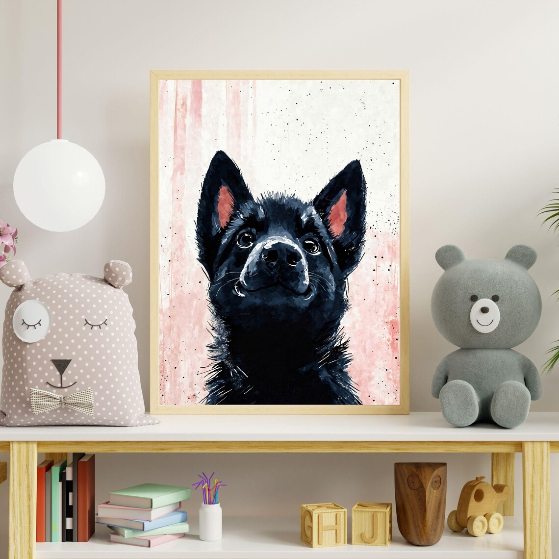 Black German Shepherd Puppy Watercolor Portrait Cute Dog Nursery Print - Image 4