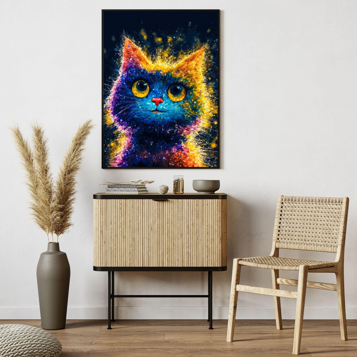 Vibrant Colorful Kitten Portrait in Neon Paint Splatter Style Poster - Image 4