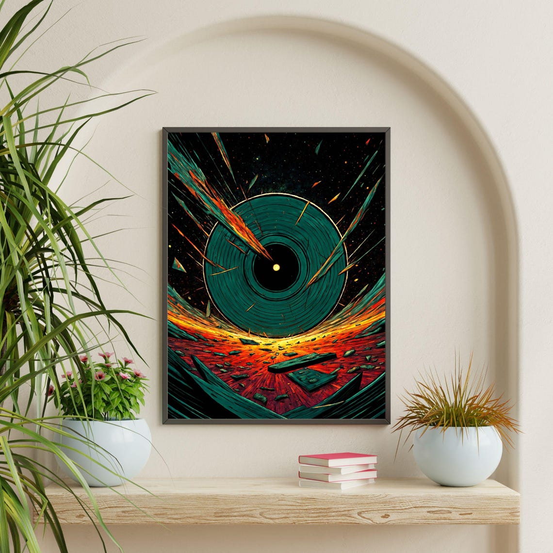 Exploding Teal Vinyl Record Shattering Retro Music Lover Gift Wall Art - Image 4