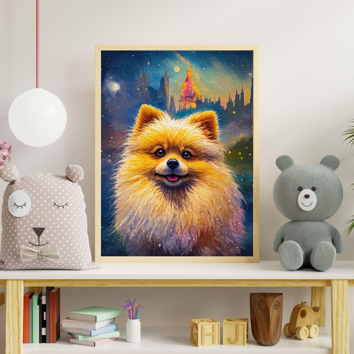 Smiling Pomeranian Fantasy Castle Starry Night Dog Portrait Poster - Image 6