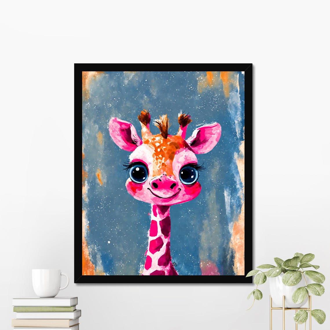 Pink Giraffe Art Print Watercolor Giraffe Portrait Happy Animal Wall Art Playroom Decor Unique Kids Gift 8x10 24x36 Baby Birthday Art
