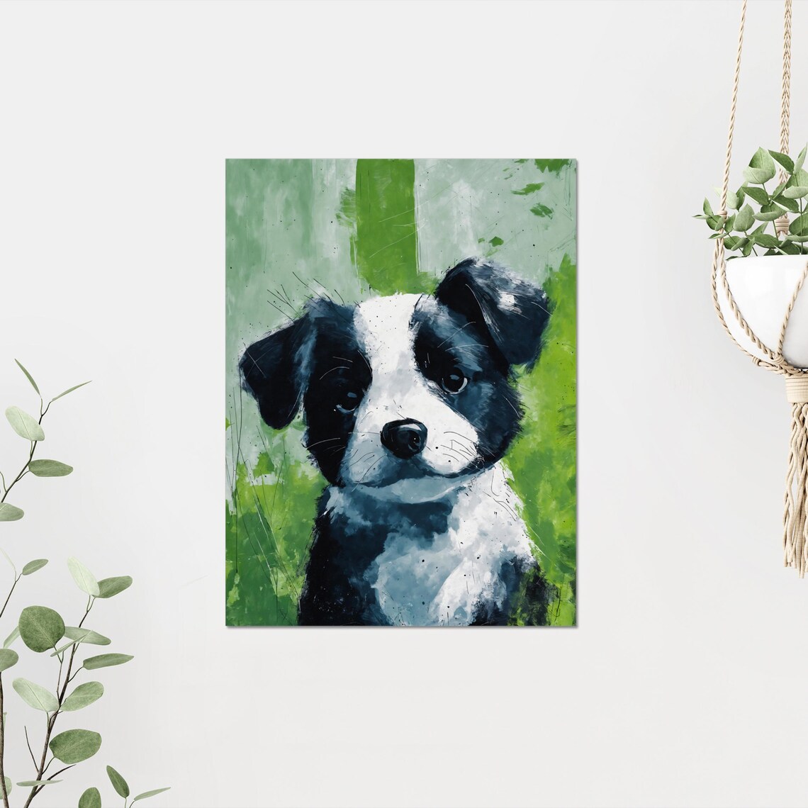 Black And White Border Collie Puppy Portrait Cute Dog Art Poster - Image 4