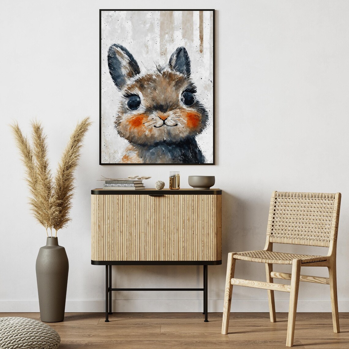 Cute Brown Baby Bunny Watercolor Portrait Fluffy Rabbit Nursery Art Print - Image 2