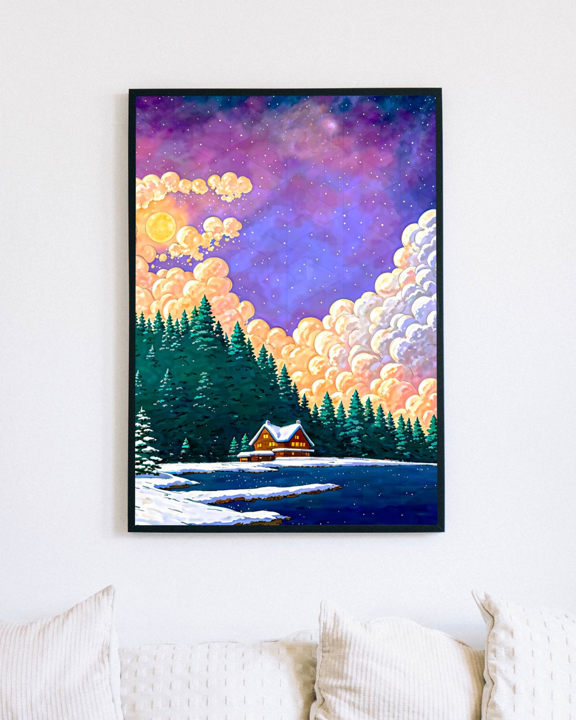 Pastel Ice Fishing Cabin Perfect For Girls Room Dreamworld Clouds Forest Baby Room Art Cute Ice Lake Anime World Nursery Room Decor - Image 4