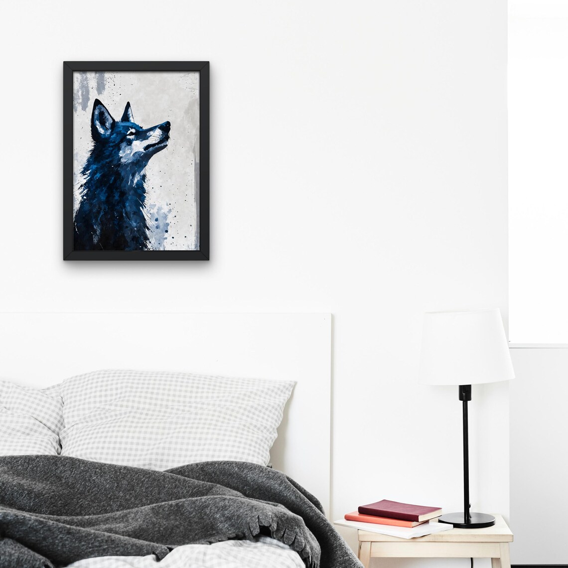 Blue Wolf Howling Profile Watercolor Portrait Wildlife Animal Poster - Image 3