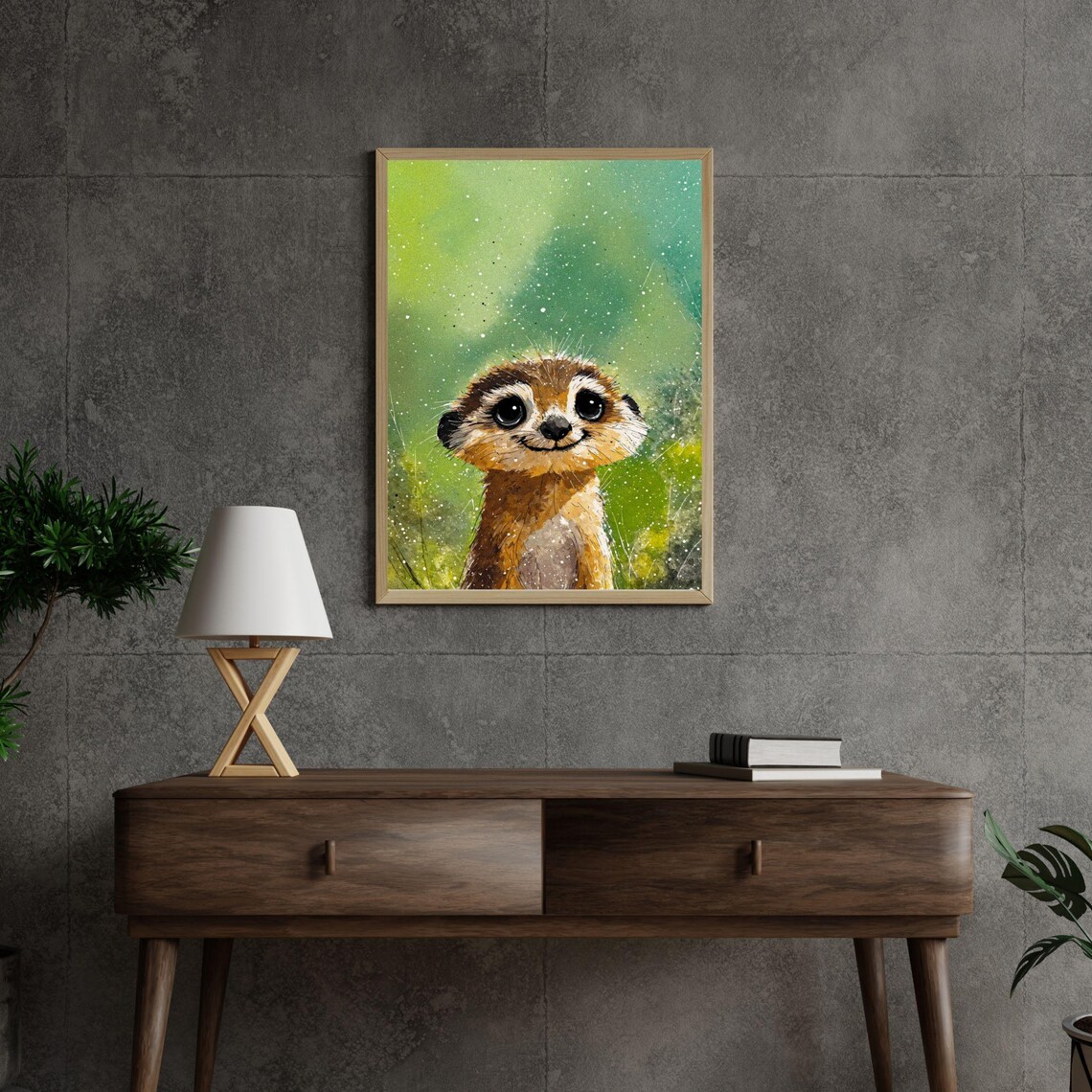 Cute Smiling Baby Meerkat Green Nursery Animal Painting Wall Art - Image 5