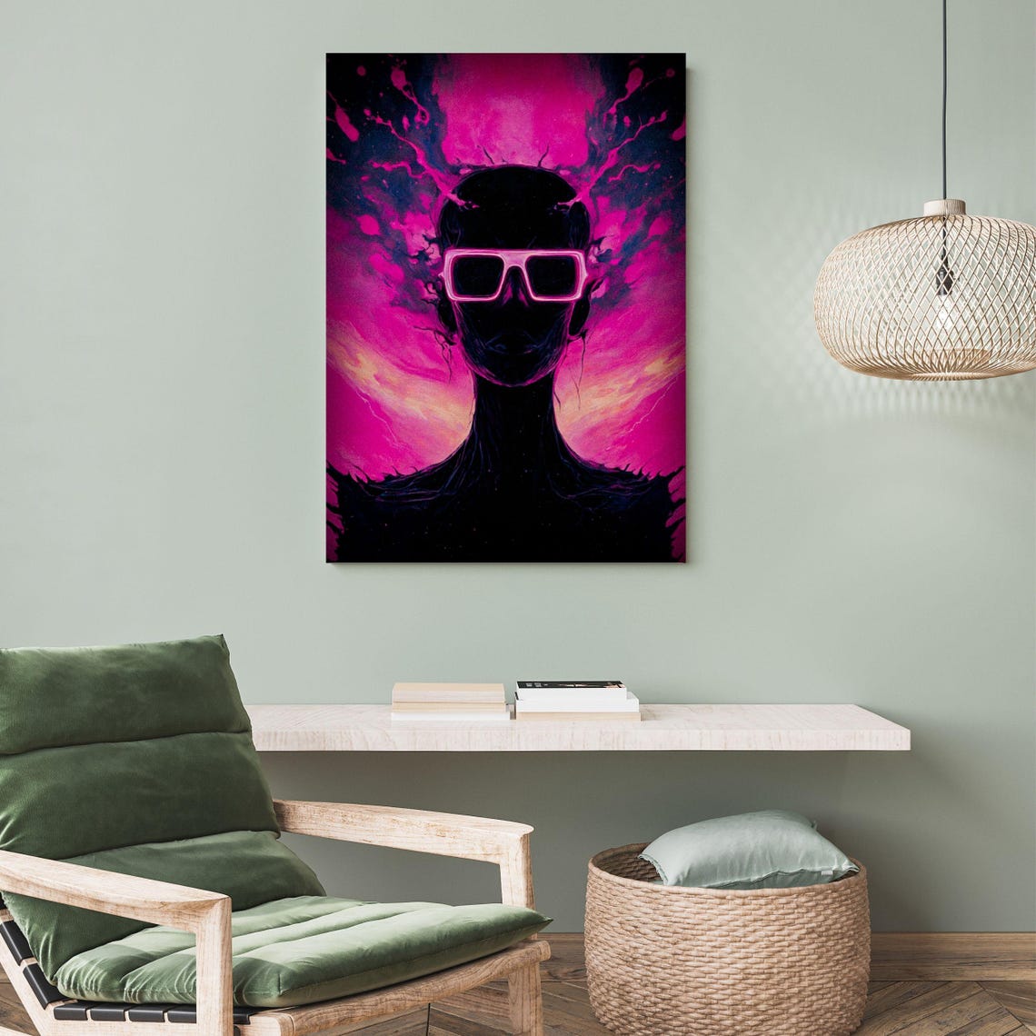 Neon Pink Sunglasses Woman Silhouette Cosmic Magenta Abstract Wall Art - Image 4