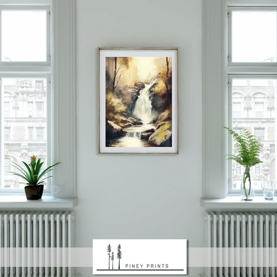 Forest Waterfall Watercolor Painting Rocky Stream Nature Poster - Image 4