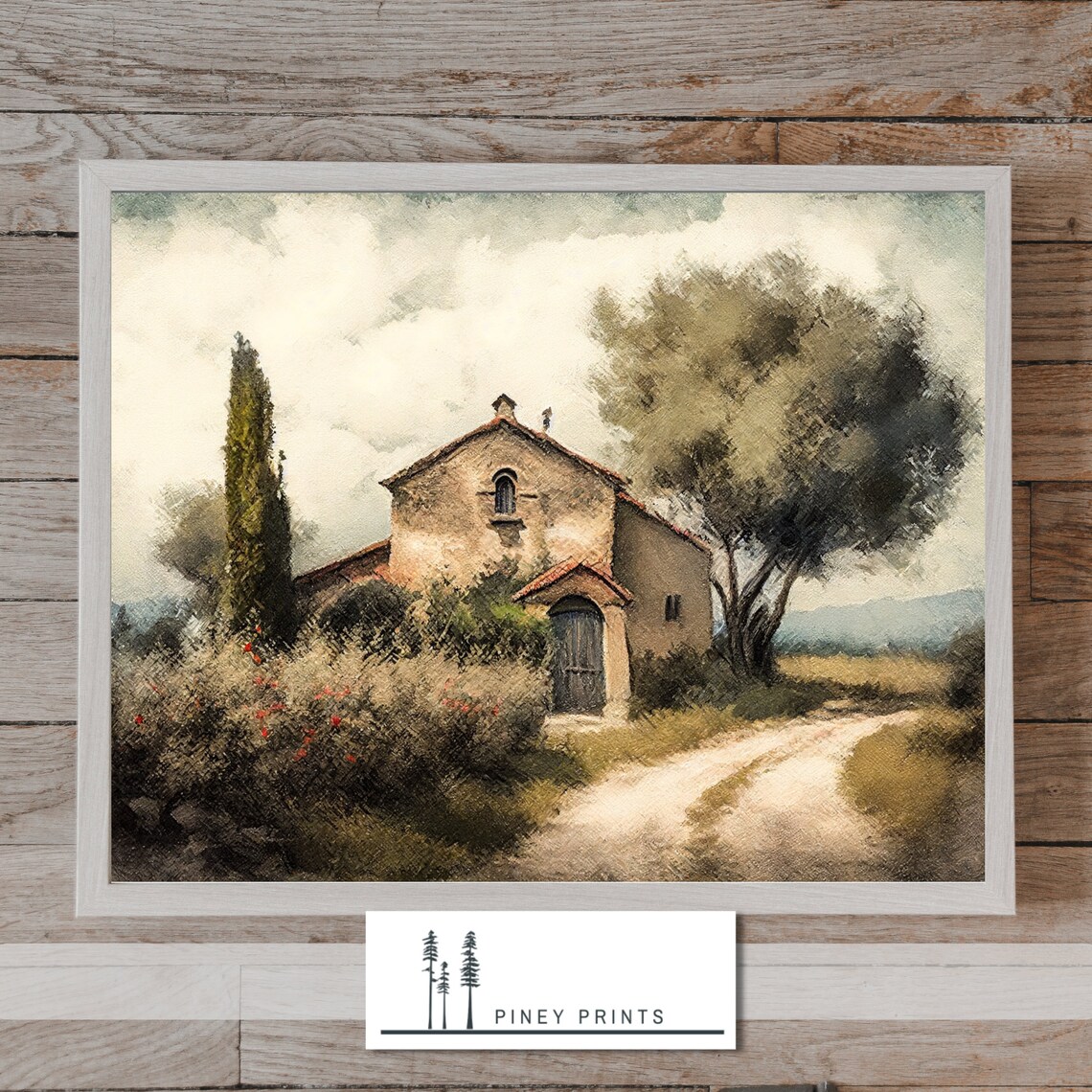 Rustic Tuscan Farmhouse Watercolor Italian Countryside Wall Art - Image 3