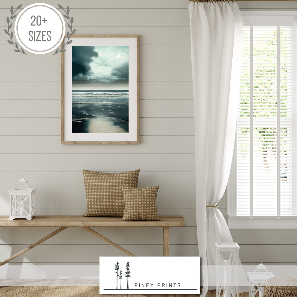 Moody Ocean Waves and Teal Sky Modern Coastal Seascape Painting Poster - Image 3