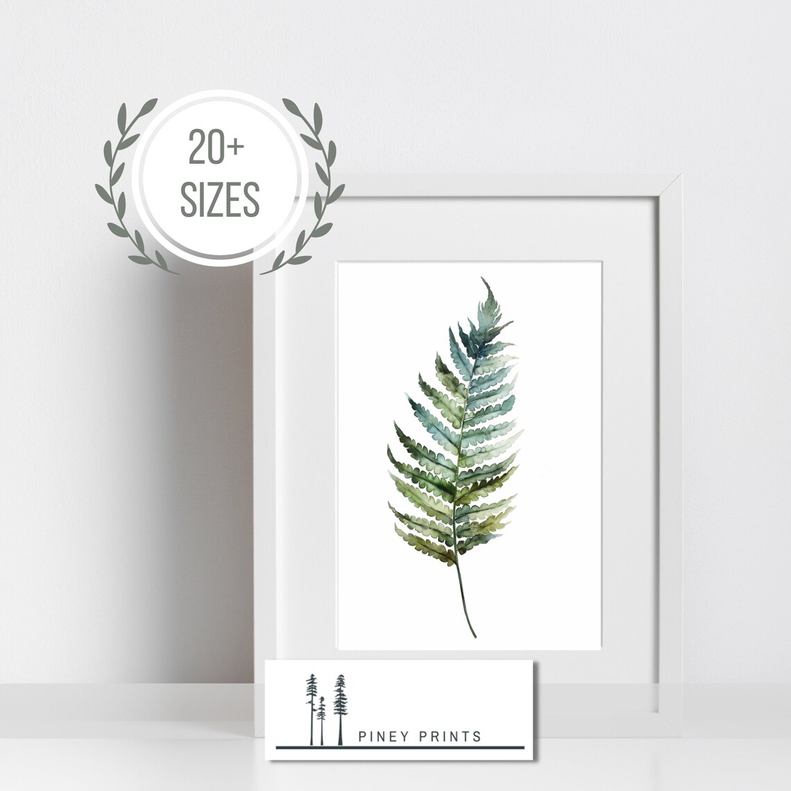 Teal Green Fern Leaf Watercolor Minimalist Modern Botanical Poster - Image 3