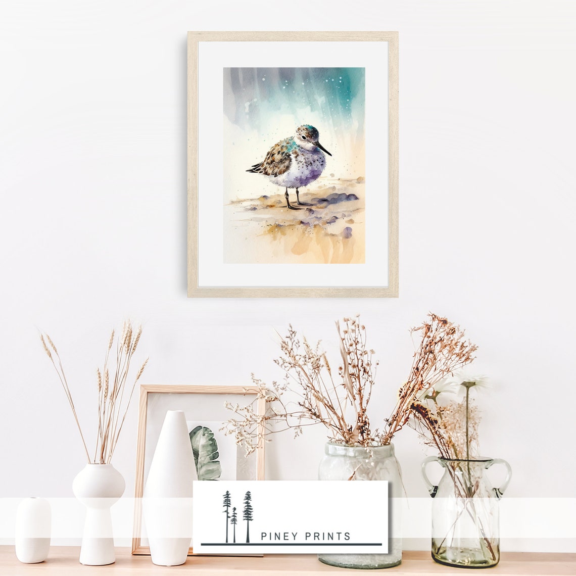 Single Sandpiper Watercolor Beach Bird Coastal Minimalist Wall Poster - Image 2