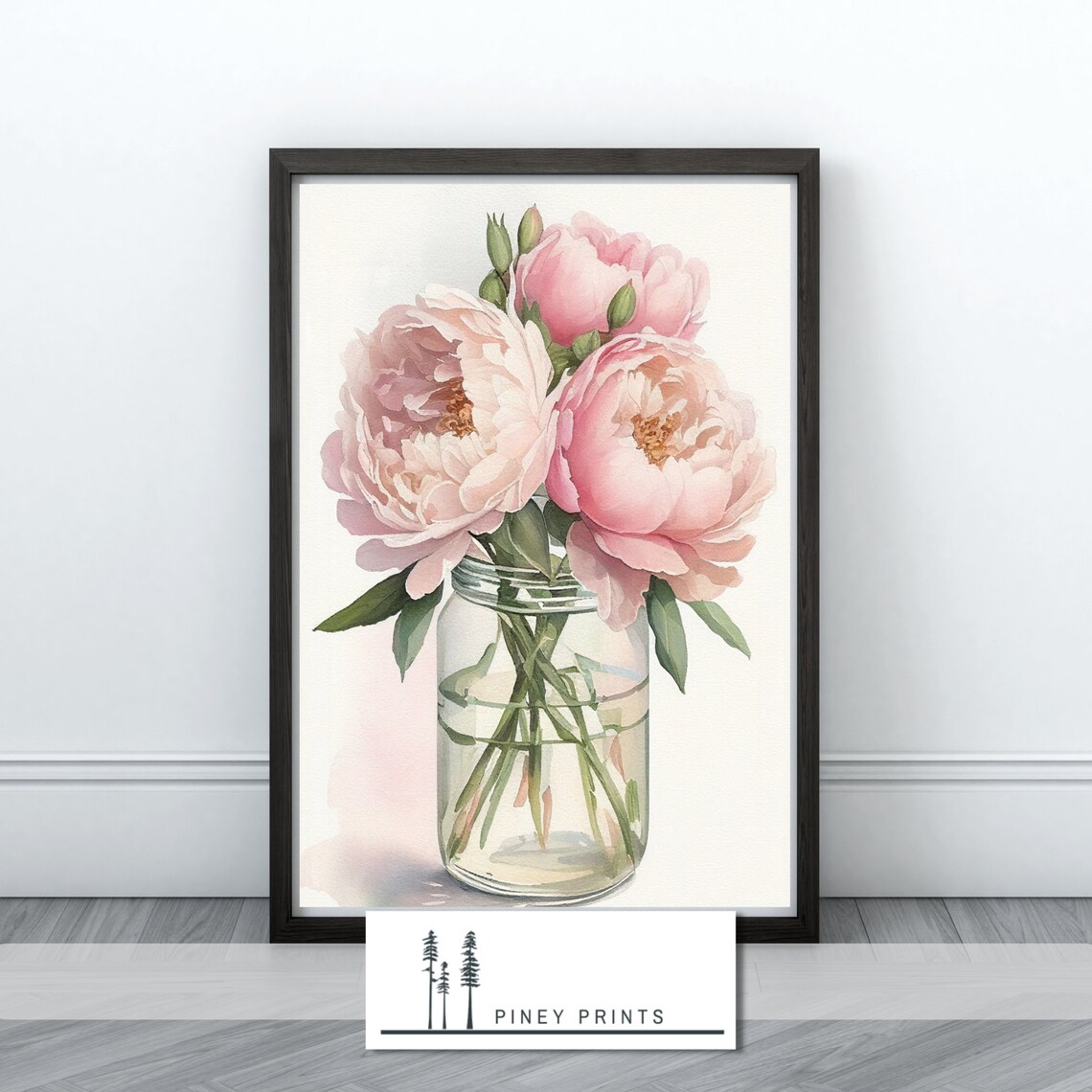 Pink Peonies in Glass Jar Watercolor Spring Floral Bouquet Painting Poster - Image 4