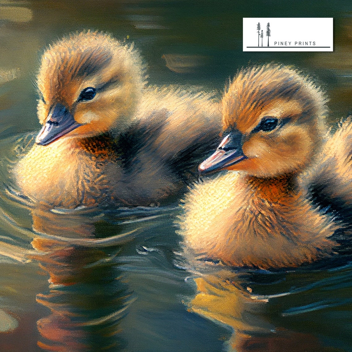 Two Baby Ducklings Swimming Close Up Realistic Animal Painting Poster - Image 3
