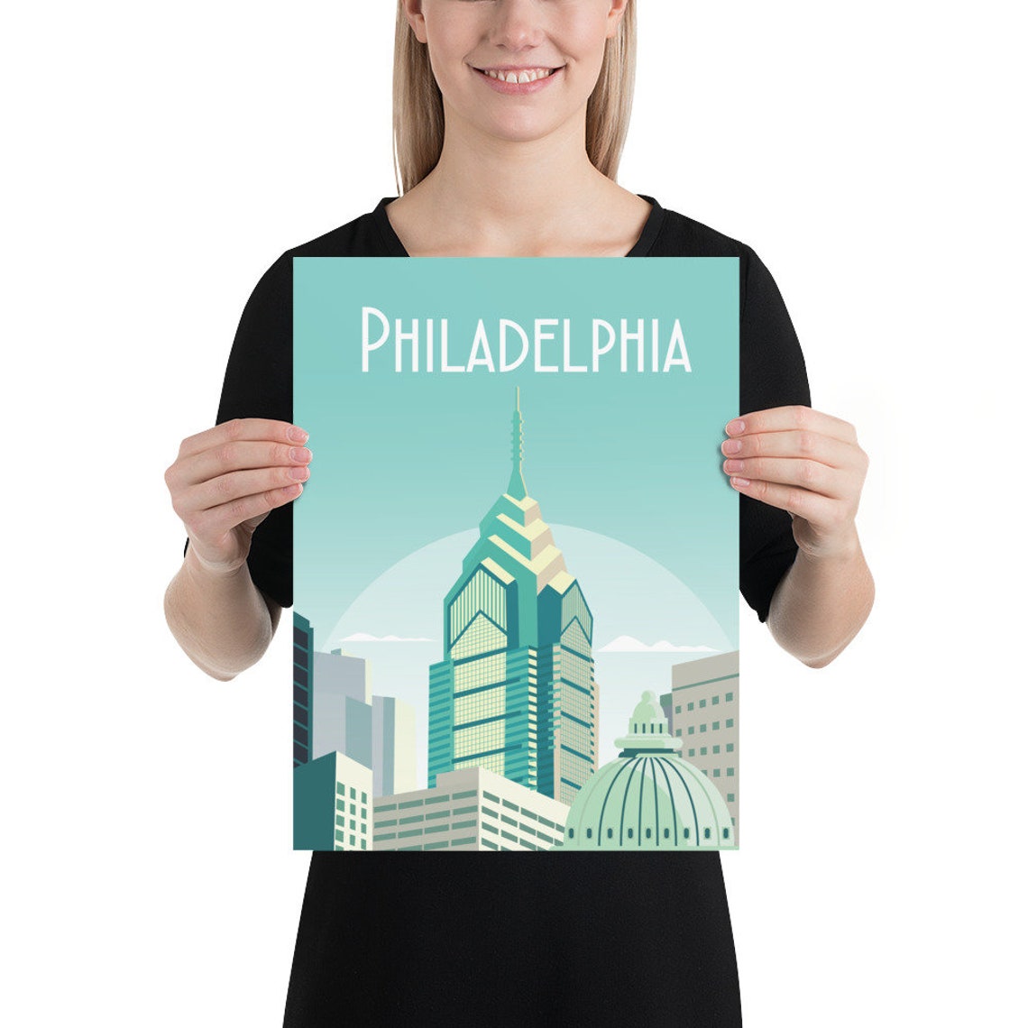 Philadelphia Skyline Downtown Towers Retro City Travel Poster