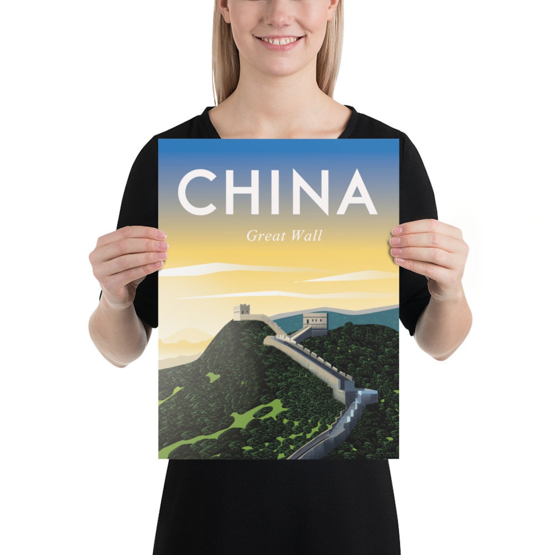 China Great Wall Watchtowers Rolling Green Hills Travel Poster - Image 2