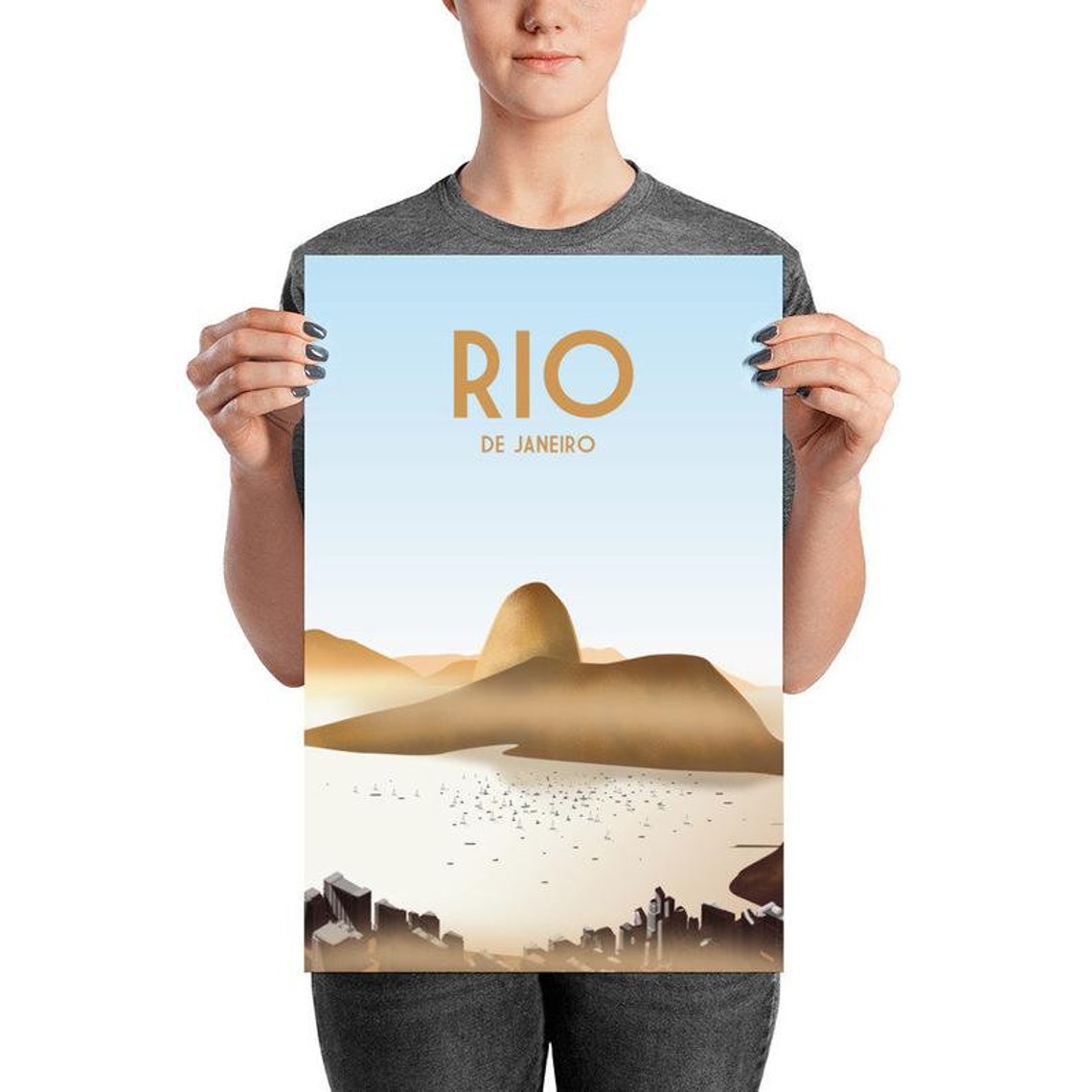Rio de Janeiro Brazil Sugarloaf Mountain Minimalist Travel Poster