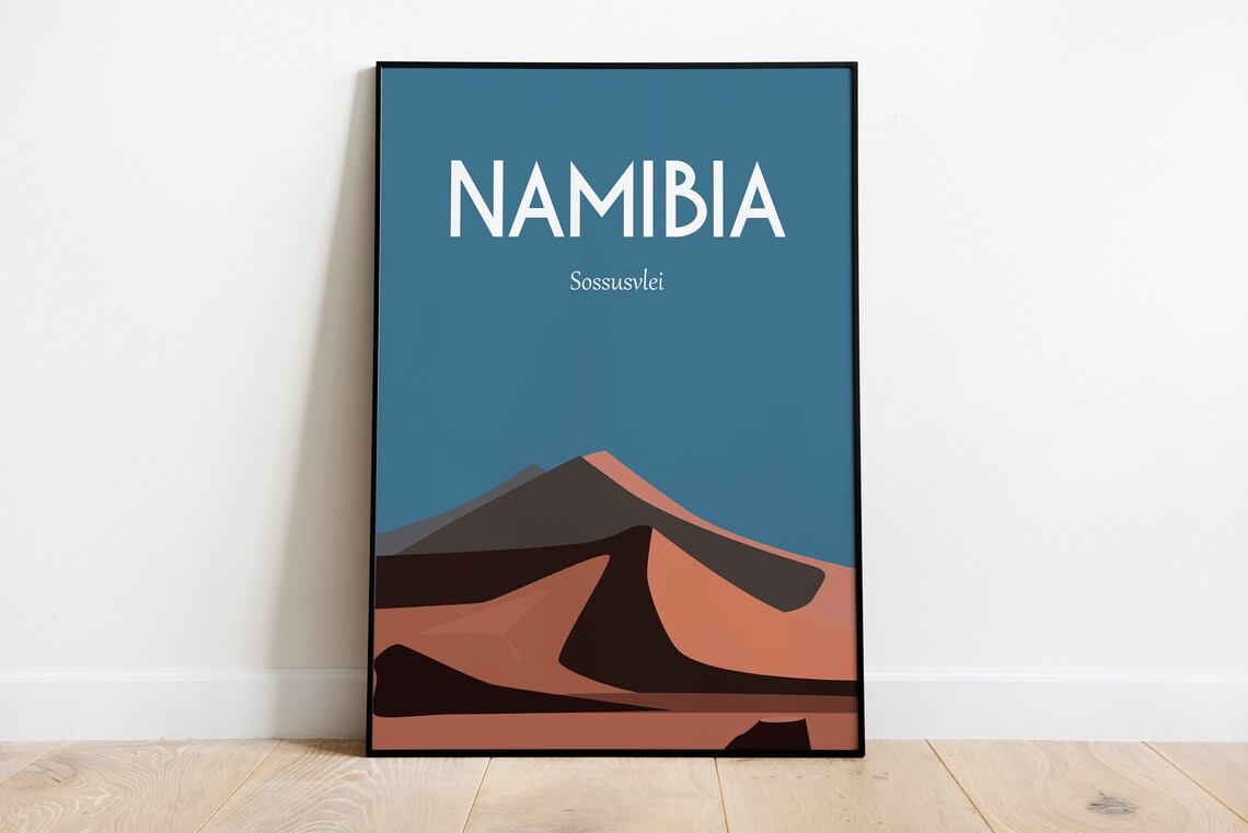 Namibia Sossusvlei Travel Poster Red Desert Dunes Minimalist Art