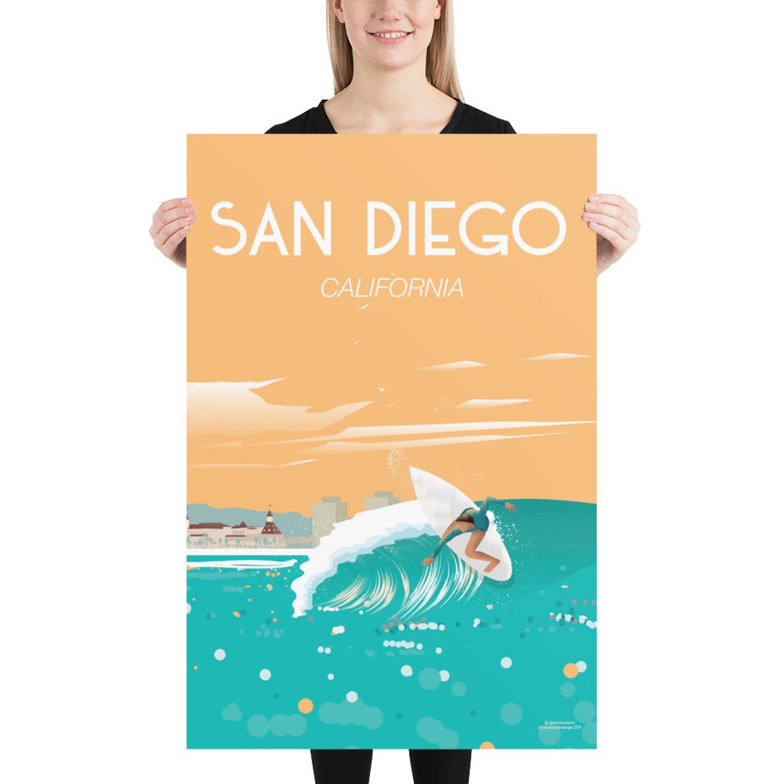 San Diego California Surfer Ocean Wave Retro Beach Travel Poster - Image 2