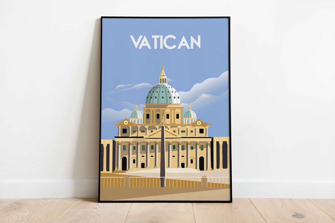 Vatican Travel Poster St Peters Basilica Grand Dome Landmark View