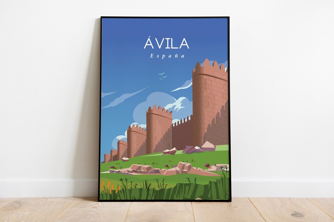 Avila Spain Travel Poster Medieval City Walls Towers Fortress