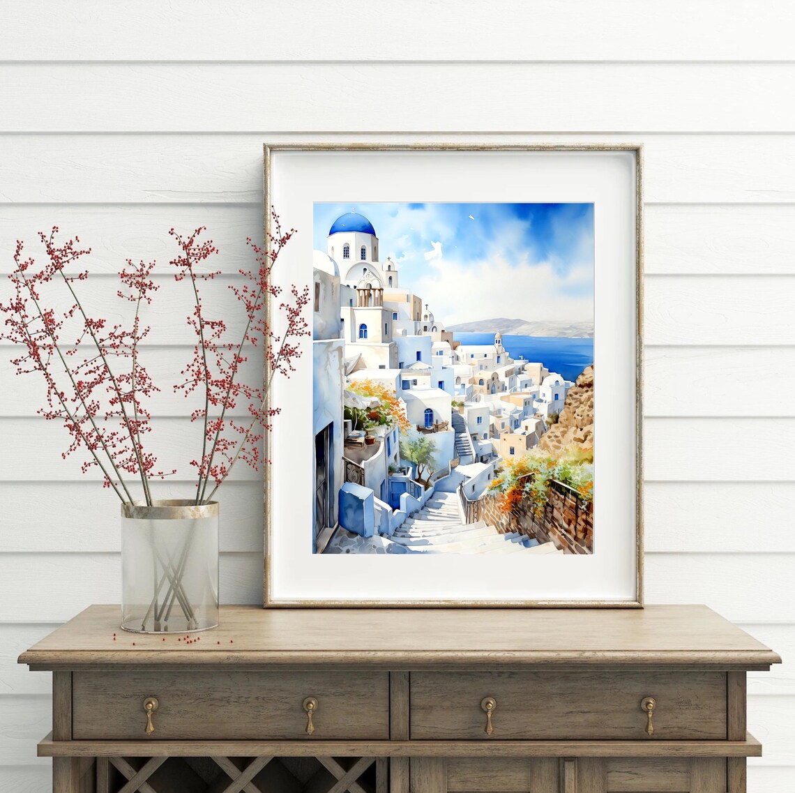 Santorini Watercolor Painting Greece Travel Poster - Image 5