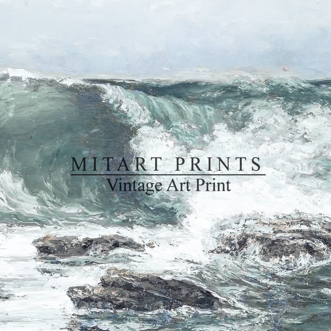 Vintage Ocean Seascape Painting, Coastal Wall Art Print - Image 4