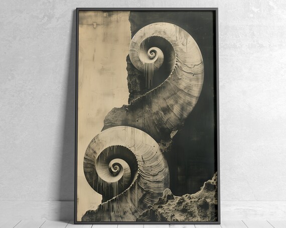 Dark Abstract Spiral Art Sepia Nautilus Shells Surreal Wall Poster