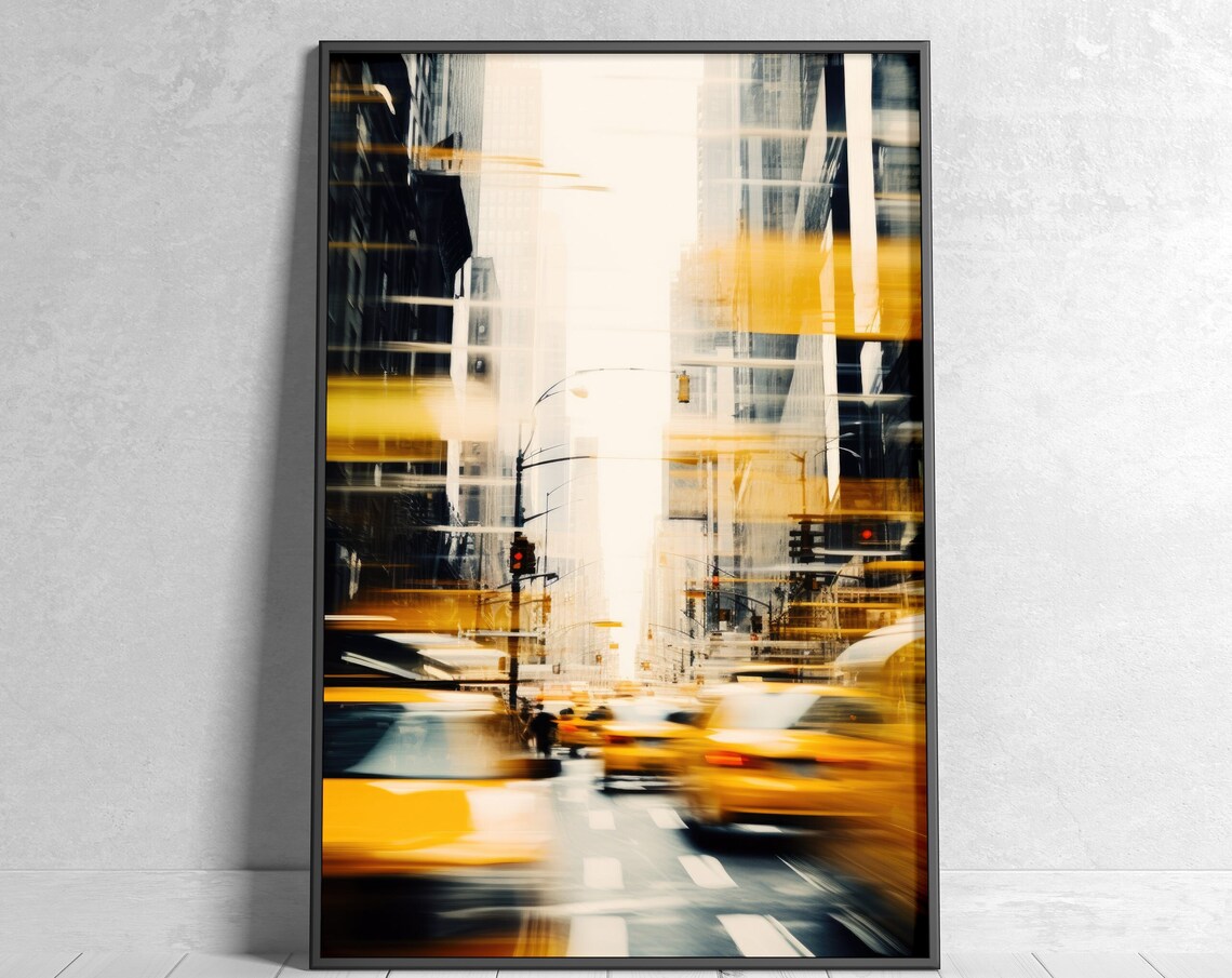 New York Yellow Taxi Street Scene Motion Blur City Photography Poster