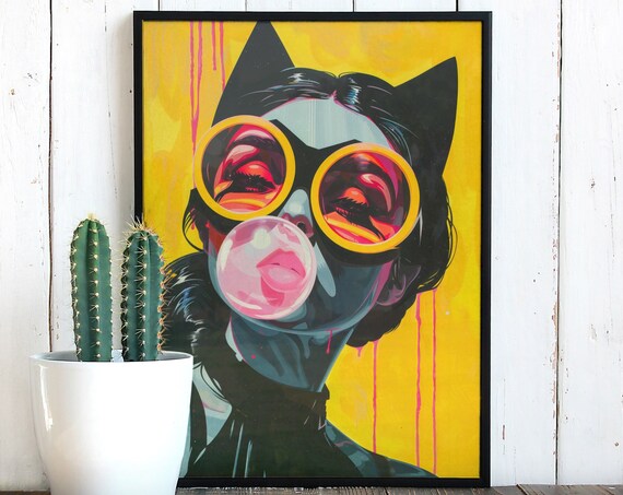 Bubblegum Pop Art Woman Retro Yellow Sunglasses Portrait Poster