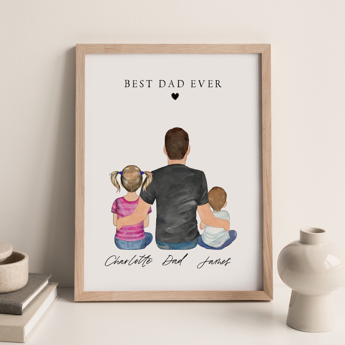 Personalized Dad and Toddler Portrait Art Print