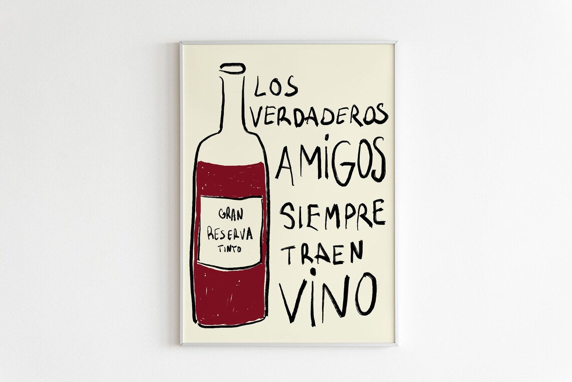 Real Friends Bring Wine, Mid-Century Art Print