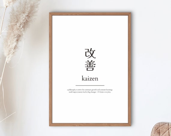 Kaizen Wallart With Frame Japanese Meaning 1 Better Everyday Poster Self Development Minimalist Wall Art Kaizen Kanji Wallart