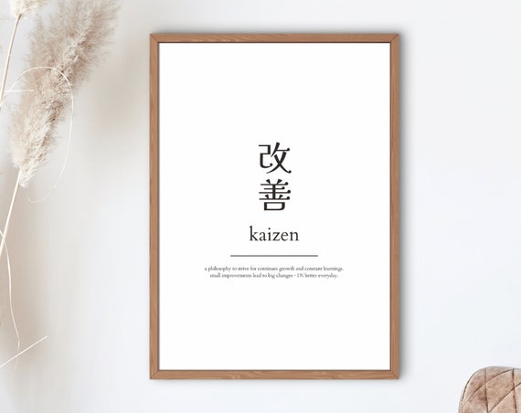Kaizen Wallart Japanese Meaning Motivation And Self Development Japanese Definition Poster Minimalist Wall Art Kaizen Kanji