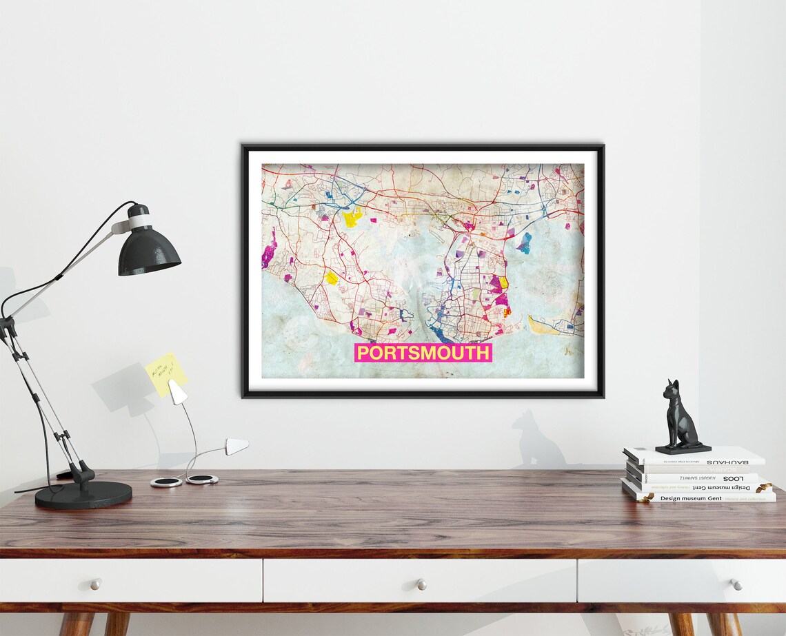 Portsmouth England Street Map Poster Colorful Watercolor City Map Art - Image 4