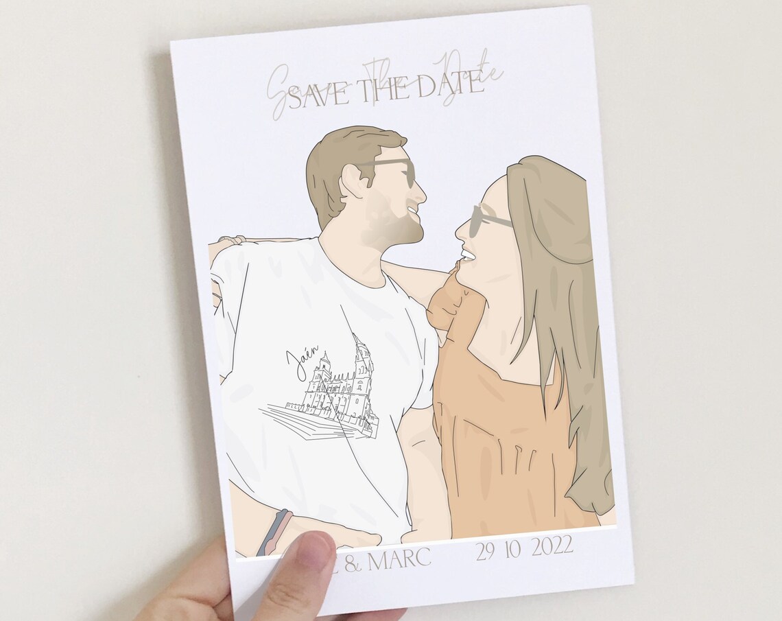 Personalized Custom Couple Portrait, Save The Date