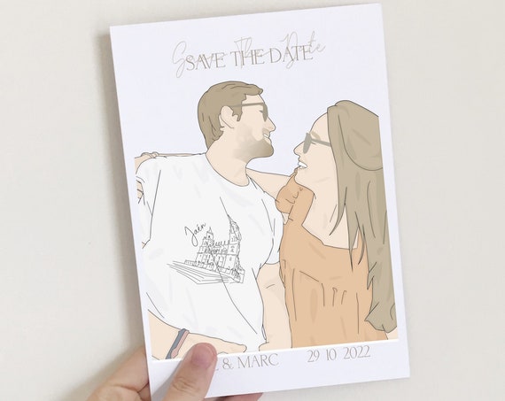 Personalized Custom Couple Portrait, Save The Date