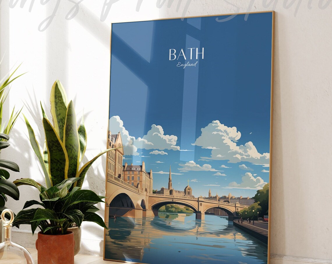 Bath England Travel Poster Pulteney Bridge River Avon City View