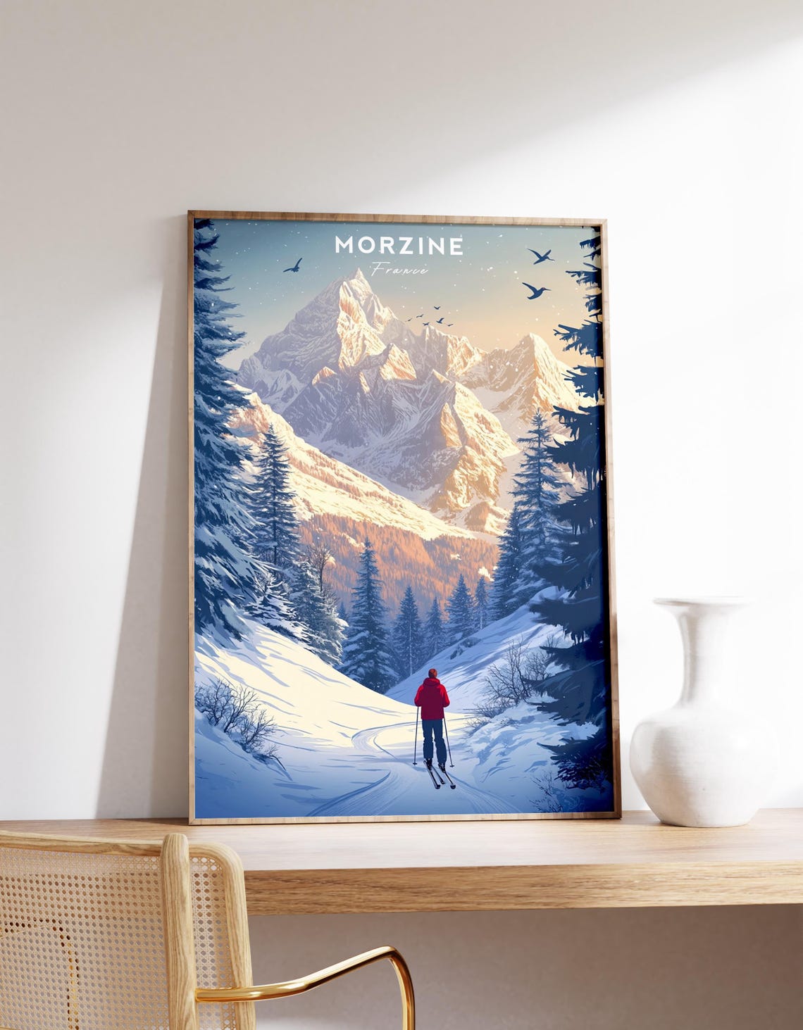 Morzine France Alpine Ski Resort Snowy Mountain Peaks Travel Poster