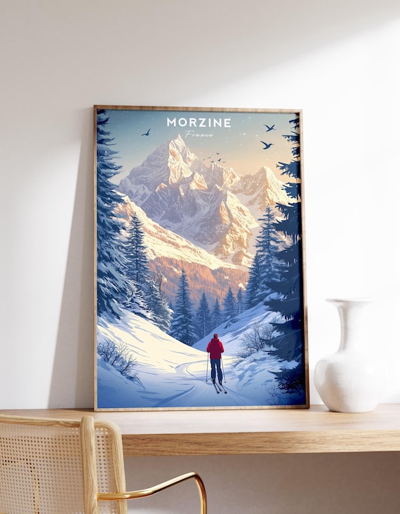 Morzine France Alpine Ski Resort Snowy Mountain Peaks Travel Poster